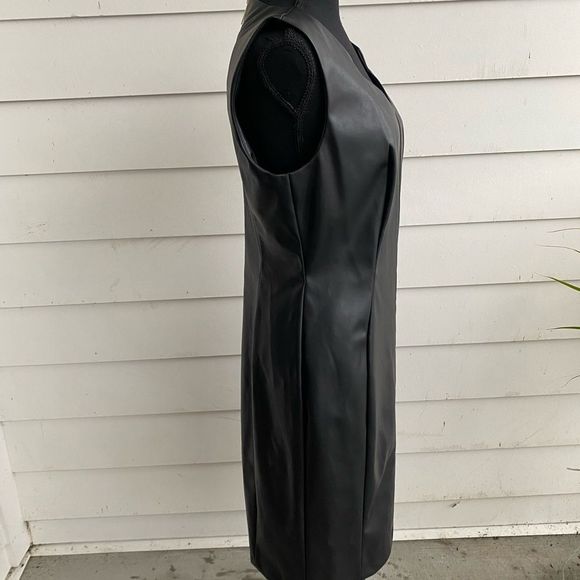 CALVIN KLEIN Ladies Black Faux Leather Skinny Dress Size 10 - Picture 3 of 8